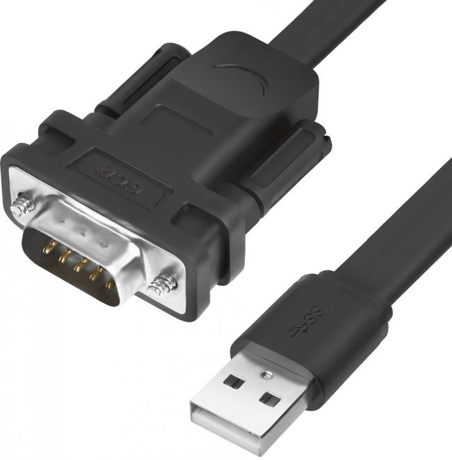Greenconnect Конвертер-переходник 3.0m плоский, черный, позолоченные коннекторы, 28/26 AWG, USB 2.0 AM / DB9 RS-232 PROF GCR-UOC5M-BCG-3.0m, чипсет PL2303RA Greenconnect USB 2.0 AM / DB9 RS-232 + чипсет PL2303RA — для бизнеса и офиса