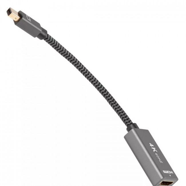 Адаптер miniDP --> HDMI-F 0.15м ,  оплетка, 4K@60Hz, Telecom (TA565) Адаптер-переходник Telecom Mini DisplayPort M/HDMI F (TA565)