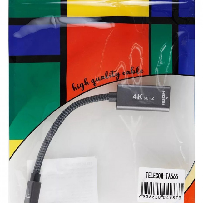 Адаптер miniDP --> HDMI-F 0.15м ,  оплетка, 4K@60Hz, Telecom (TA565) Адаптер-переходник Telecom Mini DisplayPort M/HDMI F (TA565)