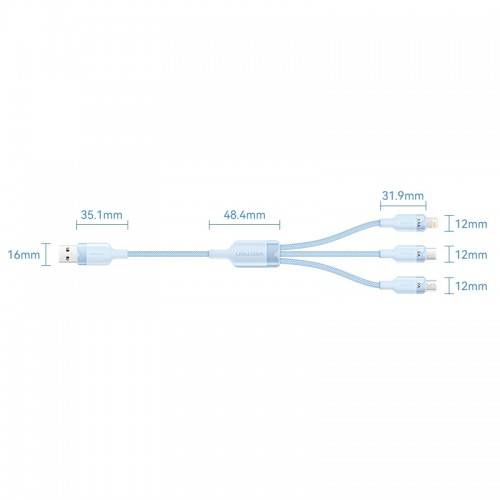 Кабель Vention 3 в 1 USB 2.0 AM/ Micro-B, USB-C, Lightning M - 1.5м. Белый 6A, шт. Vention CTRWG — для бизнеса и офиса