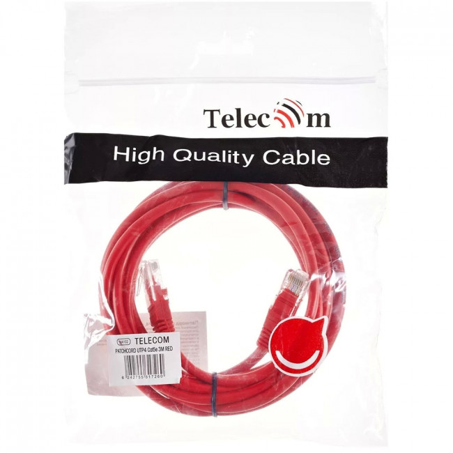 Патчкорд литой "Telecom" UTP кат.5е 3,0м красный VCOM NA102-R-3M — для бизнеса и офиса Патчкорд литой "Telecom" UTP кат.5е 3,0м красный VCOM NA102-R-3M — для бизнеса и офиса