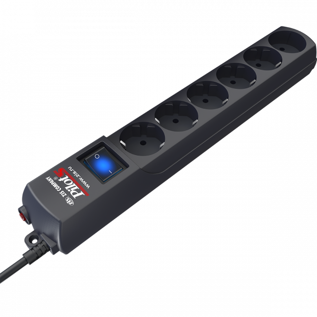 Сетевой фильтр Pilot S 6 розеток (5 евро + 1 без заземления) 1.8 м, графит ZIS Pilot S (1.8 м, 6 розеток)