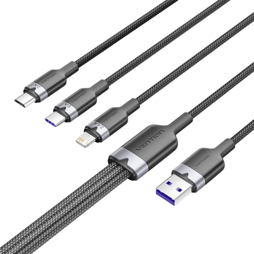 Кабель Vention 3 в 1 USB 2.0 AM/ Micro-B, USB-C, Lightning M - 1.5м. Черный 6A, шт. Vention CTRBG — для бизнеса и офиса