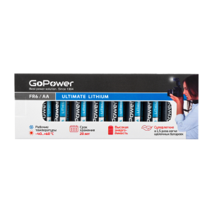 Батарейка GoPower FR6 AA BOX10 Lithium 1.5V GoPower 00-00024456