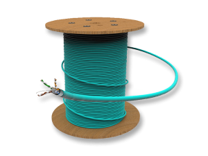Кабель F/UTP Кат.6А, 500 МГц,23AWG/1, LSZH 3-22, 7,3 мм, бирюзово-синий (RAL5018), барабан 500 м Patchwork 77746201