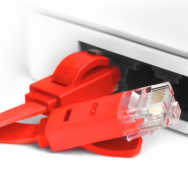 Greenconnect Патч-корд PROF плоский прямой 20.0m, UTP медь кат.6, красный, позолоченные контакты, 30 AWG, GCR-LNC624-20.0m, ethernet high speed 10 Гбит/с, RJ45, T568B Greenconnect RJ45(m) - RJ45(m) Cat. 6 U/UTP PVC 20м красный — для бизнеса и офиса