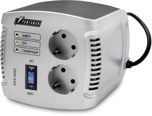 Стабилизатор POWERMAN AVS 500C, ступенчатый регулятор, 500ВА/280Вт, 150-280В, максимальный входной ток 4А, 2 евророзетки, IP-20, напольный,  151мм х 126мм х 123мм, 1.4 кг. POWERMAN AVS 500C