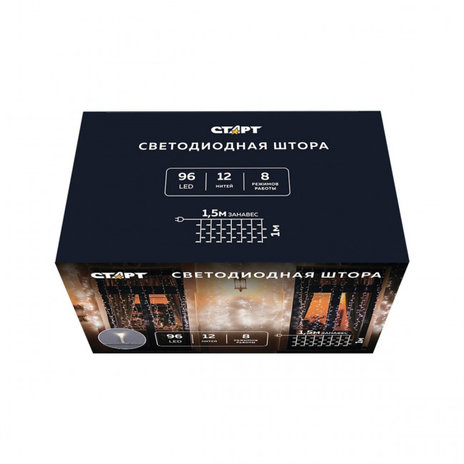 Гирлянда Гирлянда 96LED 220V, 8 режимов, 1,5х1 м, занавес, тёплый белый