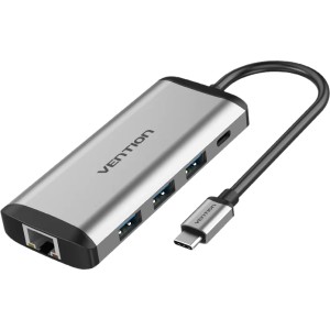 Мультифункциональный хаб Vention USB Type C 9 в 1 Мультифункциональный хаб Vention USB Type-C M/HDMI F+USB 3.0+TF F+SD F+RJ45+mini jack 3.5 mm F+USB Type-C F (THAHB)