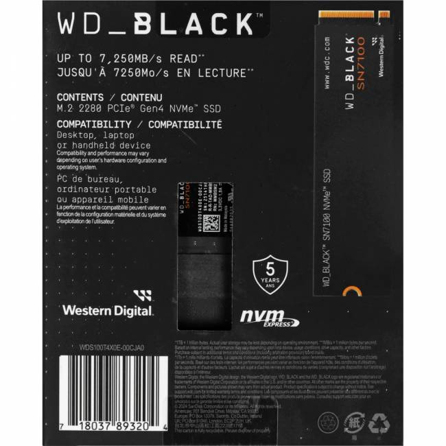 Твердотельные накопители WD Black SN7100 (WDS100T4X0E) — для бизнеса и офиса Твердотельные накопители WD Black SN7100 (WDS100T4X0E) — для бизнеса и офиса