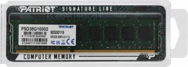 Память DDR3 8Gb 1600MHz Patriot PSD38G16002 — для бизнеса и офиса
