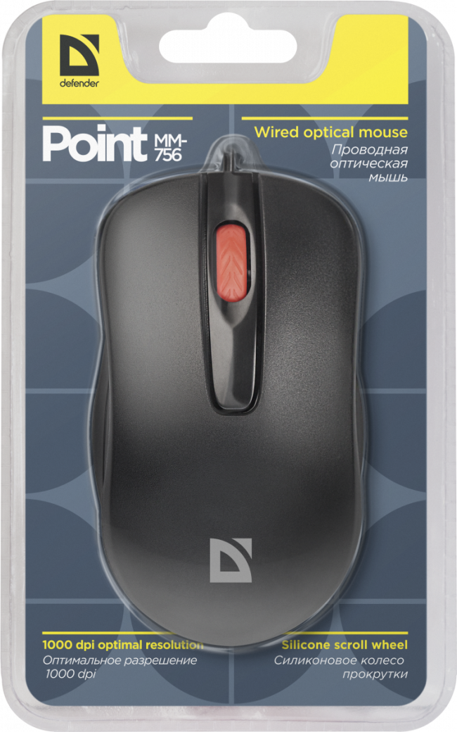 Defender Проводная оптическая мышь Point MM-756 черный,3 кнопки,1000 dpi Defender Point MM-756