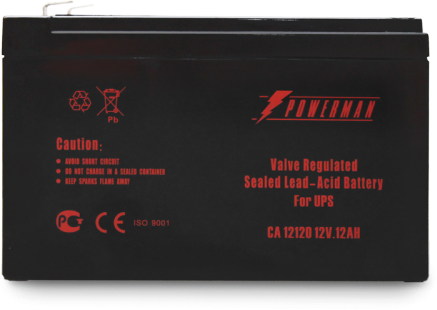 Батарея POWERMAN Battery CA12120, напряжение 12В, емкость 12Ач,макс. ток разряда 180А, макс. ток заряда 3.6А, свинцово-кислотная типа AGM, тип клемм F2, Д/Ш/В 151/98/94, 3.6 кг. Powerman CA12120/UPS