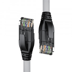Патч-корд прямой 10.0m UTP кат.5e, серый, черные коннекторы, 24 AWG, литой, ethernet high speed 1 Гбит/с, RJ45, T568B Патч-корд 4PH-50646