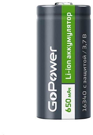 Аккумулятор Li-ion GoPower 16340 PK1 3.7V 650mAh с защитой (1/8/400) GoPower 00-00019618