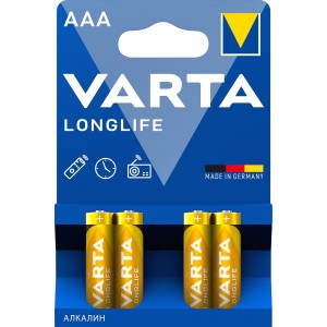 Батарейка Varta LONGLIFE LR03 AAA BL4 Alkaline 1.5V (4103) (4/40/200) (4 шт.) Varta LONGLIFE LR03 AAA (04103113414)