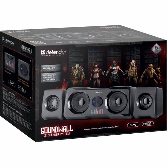 Defender Акустическая 2.1 система Soundwall 16 Вт, питание от USB Defender 65214 — для бизнеса и офиса Defender Акустическая 2.1 система Soundwall 16 Вт, питание от USB Defender 65214 — для бизнеса и офиса