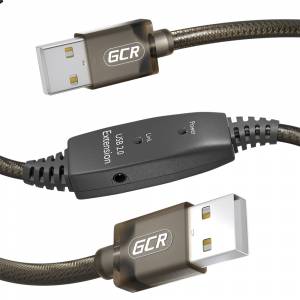 GCR Кабель активный 5.0m USB 2.0, AM/AM, черно-прозрачный, с усилителем сигнала, разъём для доп.питания, 28/24 AWG, GCR-53787 Greenconnect GCR-53787