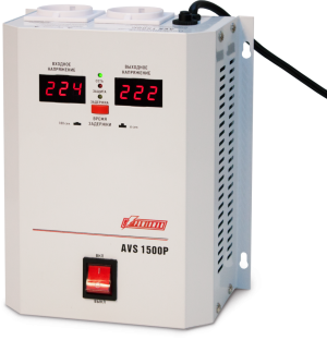 Стабилизатор POWERMAN AVS 1500P, ступенчатый регулятор, цифровые индикаторы уровней напряжения, 1500ВА, 110-260В, максимальный входной ток 12А, 2 евророзетки, IP-20, навесной,   215мм х 270мм х 110мм, 4.3 кг. POWERMAN AVS 1500P