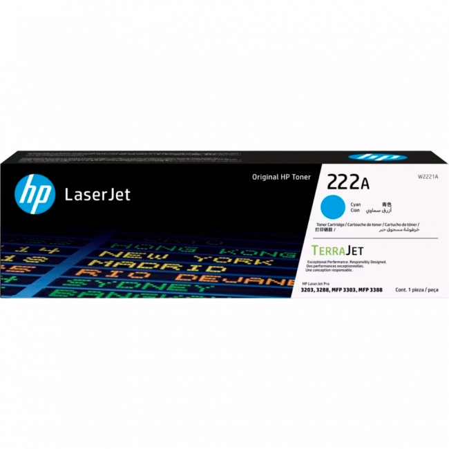 Тонер-картридж HP Тонер-картридж 222A Cyan W2221A — для бизнеса и офиса Тонер-картридж HP Тонер-картридж 222A Cyan W2221A — для бизнеса и офиса