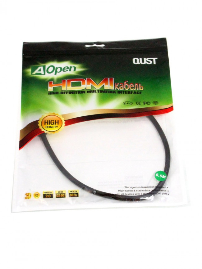 Кабель HDMI 19M/M ver 2.0, 0.5М  Aopen <ACG711-0.5M> AOpen HDMI (m) - HDMI (m) 0.5м