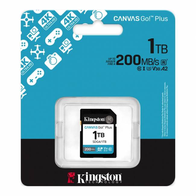 Карта памяти Kingston 1TB SDXC Canvas Go Plus 1TB SDXC Canvas Go Plus Gen4 200MB/s C10 UHS-I U3 V30 Kingston SDG4/1TB — для бизнеса и офиса