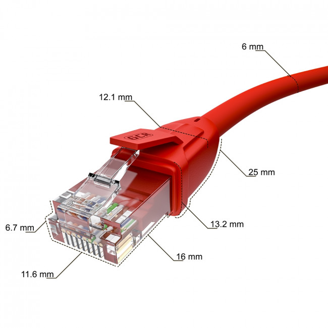 GCR Патч-корд прямой 5.0m UTP кат.6, красный, 24 AWG, литой, ethernet high speed, RJ45, T568B Greenconnect RJ45(m) - RJ45(m) Cat. 6 U/UTP PVC 5м