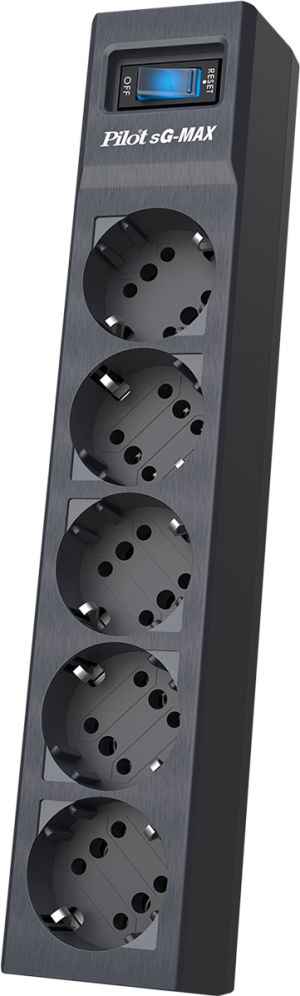 Сетевой фильтр Pilot SG 5 розеток (GP с заземлением), 15А/3.3кВа, автомат, 5 м, графит ZIS Pilot sG-Max 5M