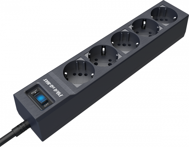 Сетевой фильтр Pilot SG 5 розеток (GP с заземлением), 15А/3.3кВа, автомат, 5 м, графит ZIS Pilot sG-Max 5M — для бизнеса и офиса