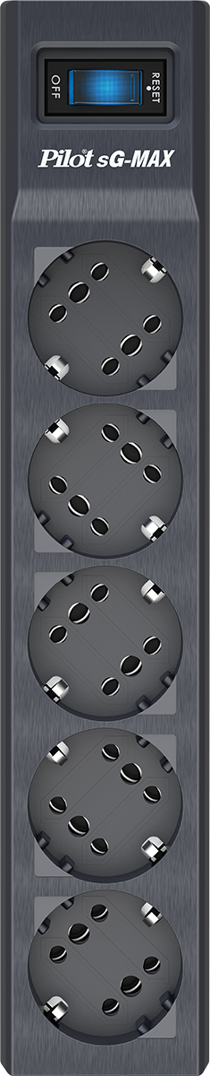 Сетевой фильтр Pilot SG 5 розеток (GP с заземлением), 15А/3.3кВа, автомат, 5 м, графит ZIS Pilot sG-Max 5M — для бизнеса и офиса