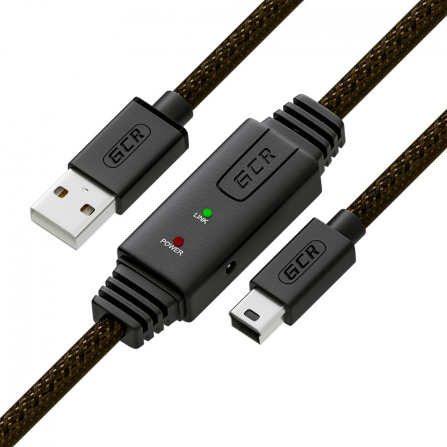 GCR Кабель активный 15.0m USB 2.0, AM/mini 5P, черно-прозрачный, с усилителем сигнала, разъём для доп.питания, 28/24 AWG, GCR-UM2M5P1-BD2S-15.0m Greenconnect  USB 2.0 Type-AM - miniUSB 15м — для бизнеса и офиса