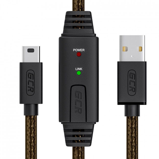 GCR Кабель активный 15.0m USB 2.0, AM/mini 5P, черно-прозрачный, с усилителем сигнала, разъём для доп.питания, 28/24 AWG, GCR-UM2M5P1-BD2S-15.0m Greenconnect  USB 2.0 Type-AM - miniUSB 15м — для бизнеса и офиса