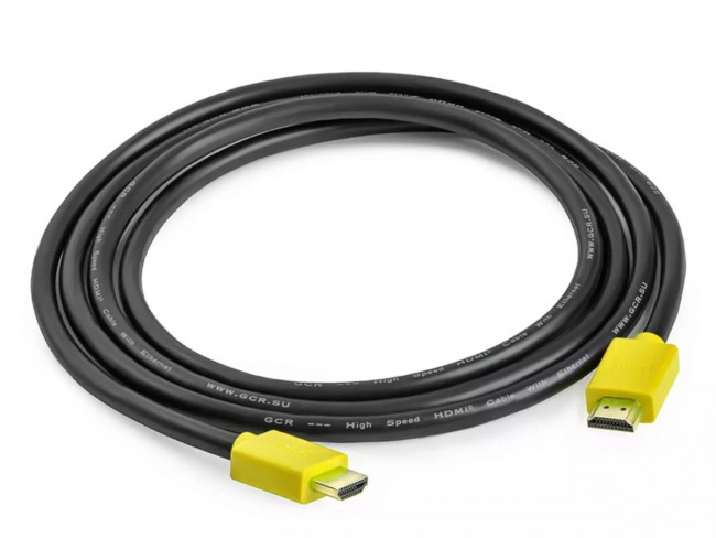 Greenconnect Кабель 0.5m HDMI версия 2.0, HDR 4:2:2, Ultra HD, 4K 60 fps 60Hz/5K*30Hz, 3D, AUDIO, 18.0 Гбит/с, 28/28 AWG, OD7.3mm, тройной экран, черный, желтые коннекторы, GCR-HM441-0.5m Greenconnect HDMI (m) - HDMI (m) 0.5м — для бизнеса и офиса