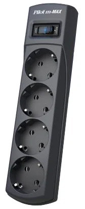 Сетевой фильтр Pilot m Max 4 розетки (евро с заземлением), 15А/3.3кВа, автомат, 5 м, графит ZIS Pilot m-Max (5 м, 4 розетки) — для бизнеса и офиса