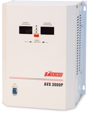 Стабилизатор POWERMAN AVS 3000P, ступенчатый регулятор, цифровые индикаторы уровней напряжения, 3000ВА, 110-260В, максимальный входной ток 20А, клеммная колодка, IP-20, навесной,   260мм х 220мм х 130мм, 7.2 кг. POWERMAN AVS 3000P