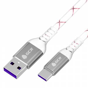 GCR Кабель 0.5m, TypeC, быстрая зарядка 18W, поддержка QC, PD, бело-розовый, AL case серебро, 28/24 AWG, GCR-55289 Greenconnect GCR-55289