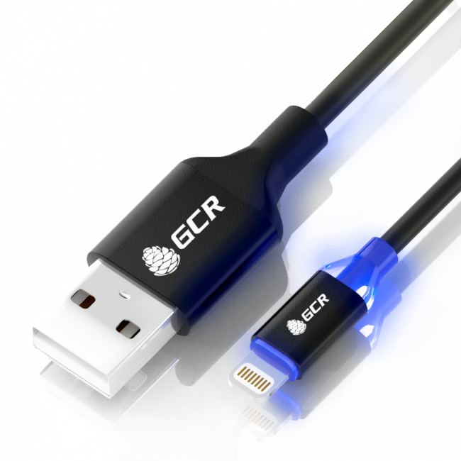 Greenconnect Кабель 3A 1.5m Apple USB 2.0, AM/Lightning 8pin MFI для Iphone 5/6/7/8/X - светодиодный, поддержка всех IOS, черный, AL корпус черный Greenconnect USB 2.0 Type-AM - Lightning (m) 1.5м — для бизнеса и офиса