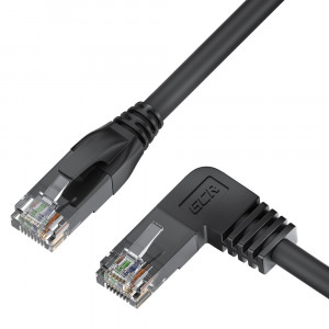 GCR Патч-корд прямой 1.0m UTP кат.5e, черный, левый угол, литой, ethernet high speed, RJ45, T568B, GCR-53127 Greenconnect RJ45(m) - RJ45(m) Cat. 5e 1м чёрный