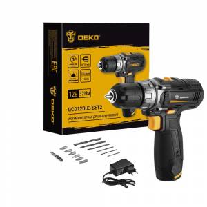 Дрель-шуруповерт аккумуляторная DEKO GCD12DU3 SET2 FU-Li-Ion + оснастка 13 шт