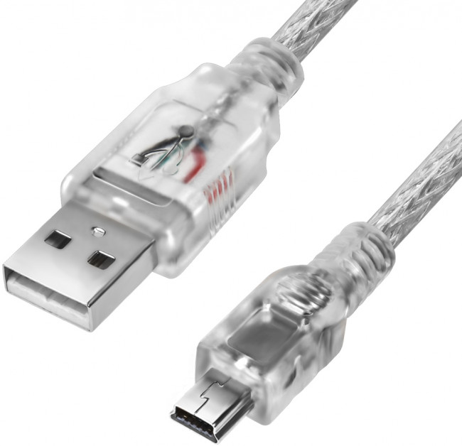 Greenconnect Кабель PROF 5.0m USB 2.0, AM/mini 5P, прозрачный, ферритовые кольца, 28/24 AWG, экран, армированный, морозостойкий, GCR-UM1M5P-BD2S-5.0m Greenconnect USB 2.0 Type-AM - miniUSB 5м — для бизнеса и офиса