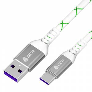 GCR Кабель 1.0m, TypeC, быстрая зарядка 18W, поддержка QC, PD, бело-зеленый, AL case серебро, 28/24 AWG, GCR-55288 Greenconnect GCR-55288