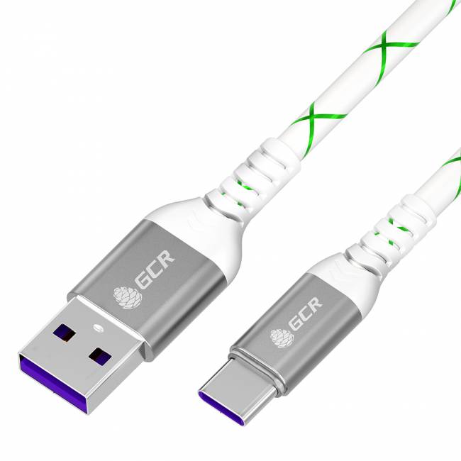 GCR Кабель 1.0m, TypeC, быстрая зарядка 18W, поддержка QC, PD, бело-зеленый, AL case серебро, 28/24 AWG, GCR-55288 Greenconnect GCR-55288 — для бизнеса и офиса