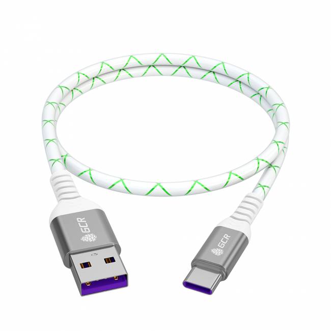 GCR Кабель 1.0m, TypeC, быстрая зарядка 18W, поддержка QC, PD, бело-зеленый, AL case серебро, 28/24 AWG, GCR-55288 Greenconnect GCR-55288 — для бизнеса и офиса