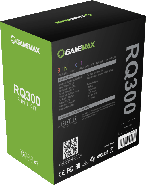 Комплект кулеров для корпуса ПК + контроллер вентиляторов Gamemax RQ300