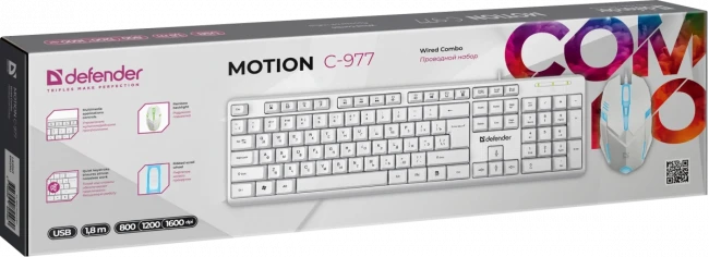 Defender Проводной набор Motion C-977 RU,белый,полноразмерный,1.8м Defender 45977