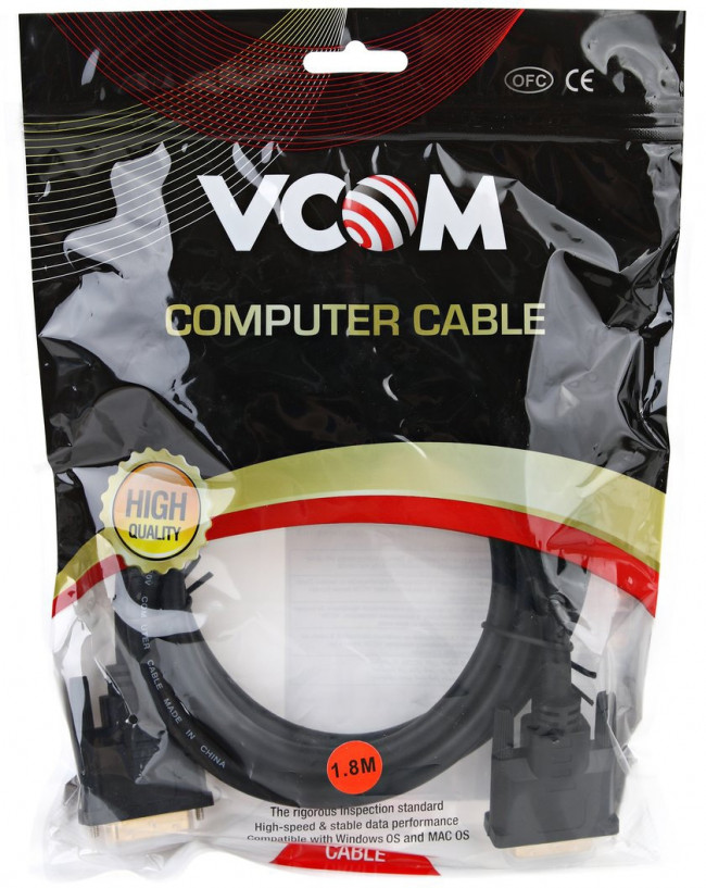 Кабель DVI-DVI Dual Link (25M-25M), 1.8m, 2 фильтра VCOM <VDV6300-1.8M> VCOM HDMI (m) - HDMI (m) 1.8м