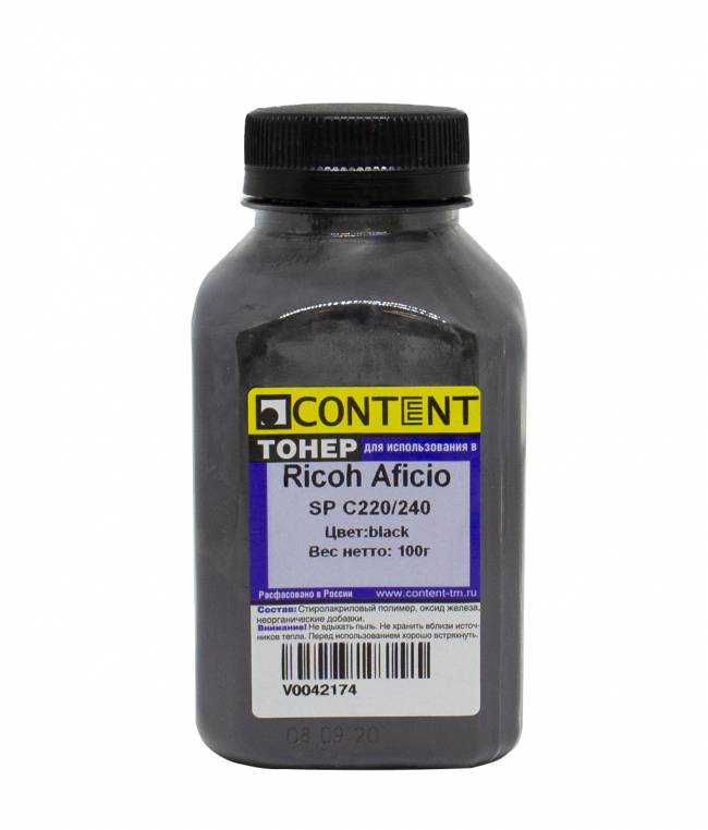 Тонер Content для Ricoh Aficio SP C220/240, Bk, 100 г, банка — для бизнеса и офиса