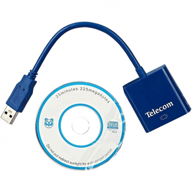 Адаптер USB 3.0 -> VGA-F display adapter Telecom <TA710> Адаптер Telecom USB 3.0 A M/VGA F (TA710) — для бизнеса и офиса