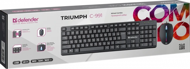 Defender Проводной набор Triumph C-991 RU,черный,полноразмерный,1.8м Defender 45991