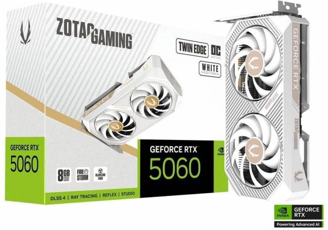 Видеокарта Zotac GAMING GeForce RTX 5060 Twin Edge OC White Edition 8Gb (ZT-B50600Q-10M) — для бизнеса и офиса Видеокарта Zotac GAMING GeForce RTX 5060 Twin Edge OC White Edition 8Gb (ZT-B50600Q-10M) — для бизнеса и офиса